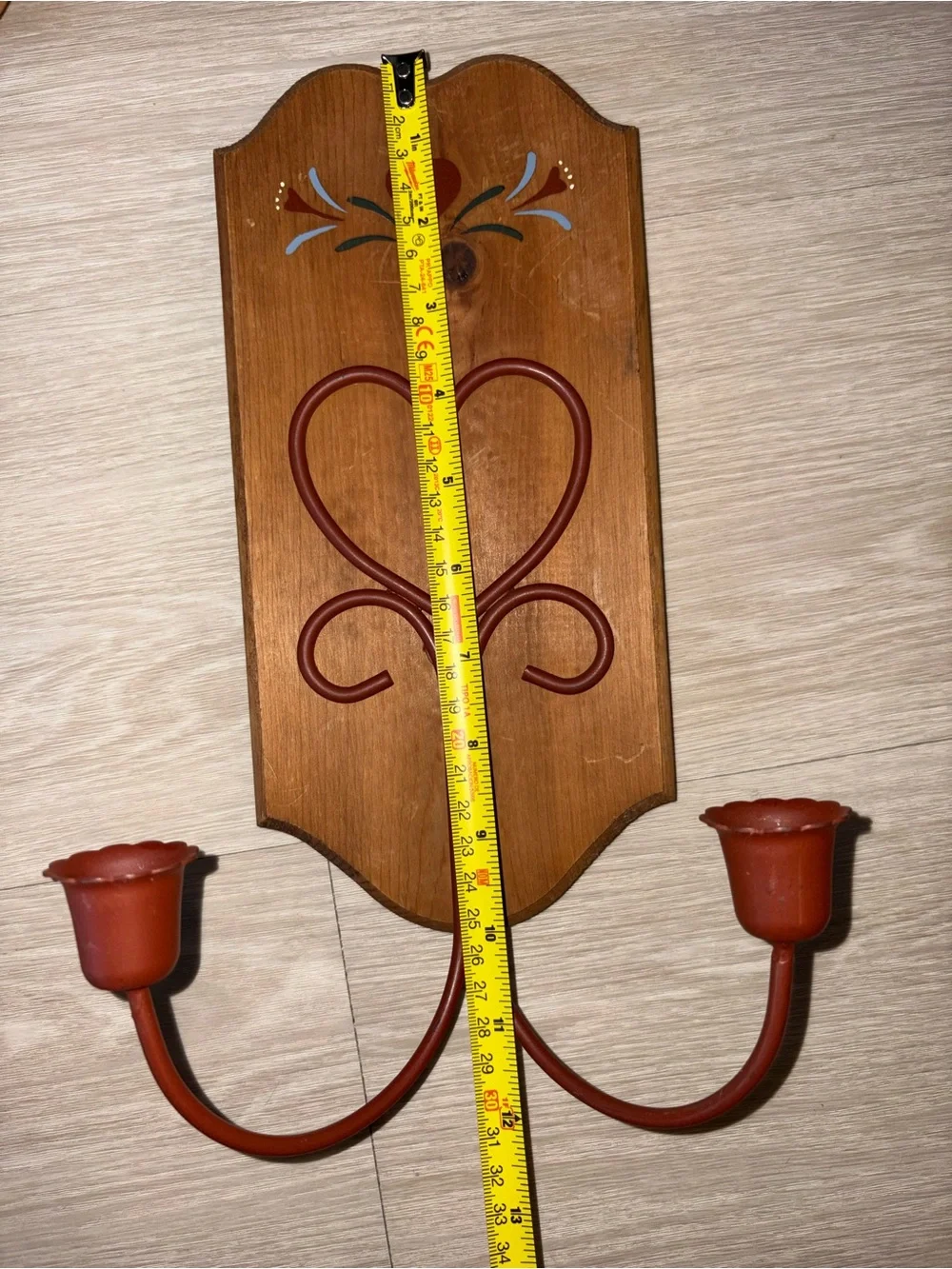 Rust Red Heart Wall Candle Sconce on Wood Backing & Two Wood Hearts!❤️🤎🩵